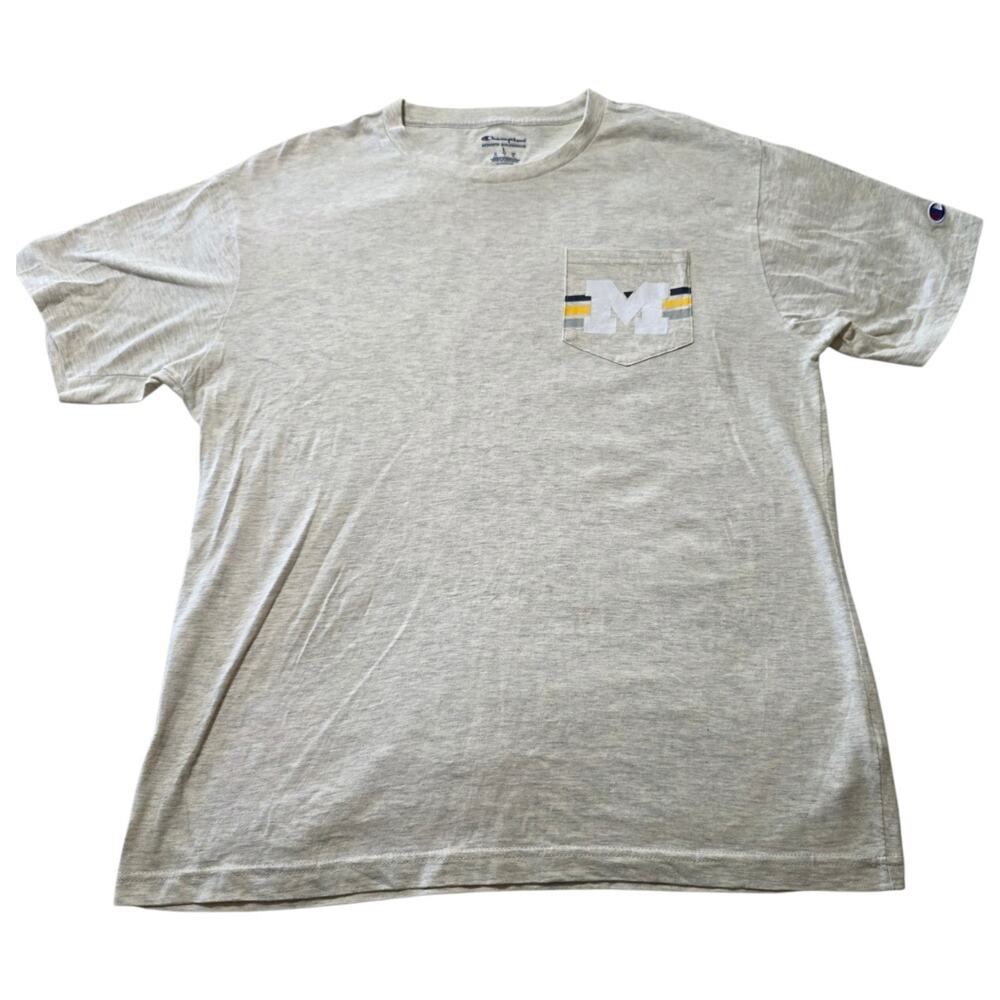 Champion Michigan Wolverines Pocket T Shirt Men's Large Gray NCAA Logo Graphic - Picture 2 of 7